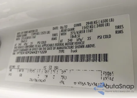 2022 Ford F-150 Xl из США, поврежденный, VIN 1FTEX1EP2NKE11229